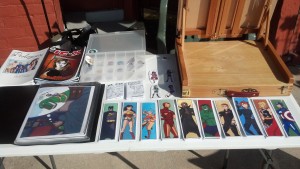 Close up on my comics, bookmarks, and stickers. I also had some copies of Mr. Dino and Friends and Ghost to give away for freebies.
