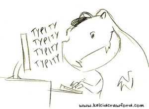 t-rex typing at computer