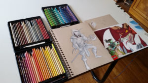 colored pencil art and illustration set up