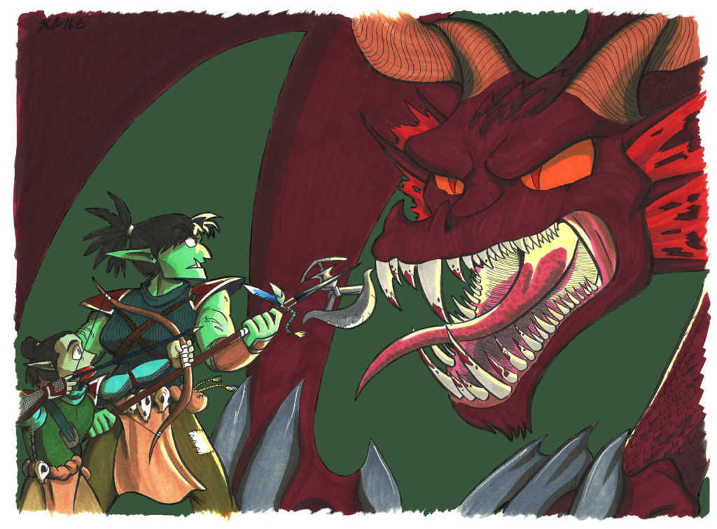 dungeons and dragons illustration mama fern and burnt versus dragon