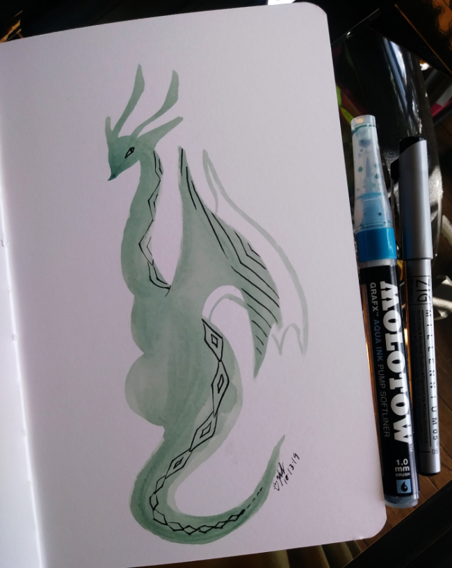 lady dragon watercolor marker sketch for inktober 2019