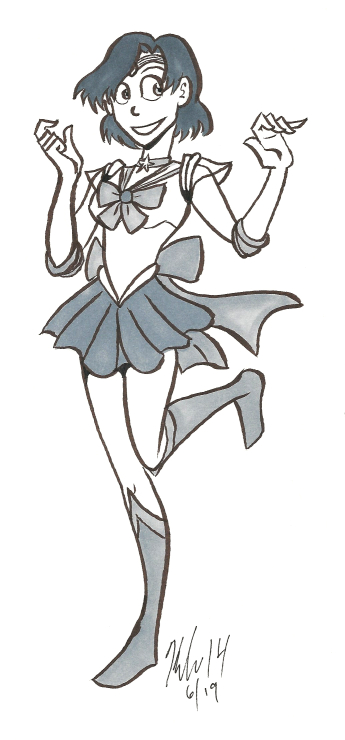 sailor mercury fanart sketch made with brush pen and copic marker