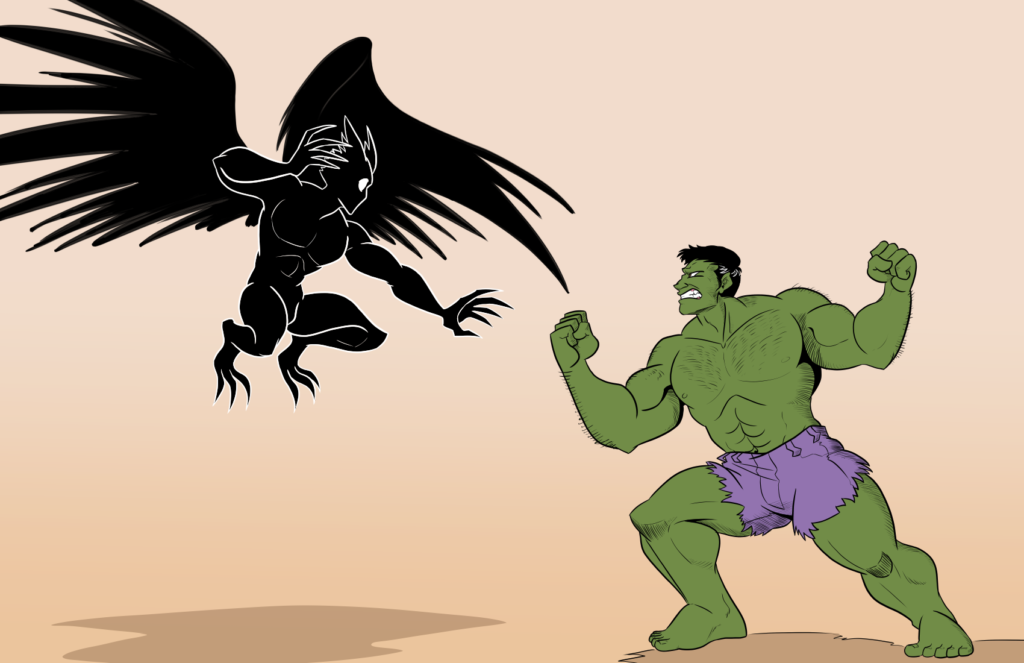 mothman versus hulk fighting poster