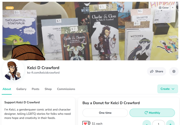 screencap of Kelci D Crawford's Ko-Fi Comics Club.