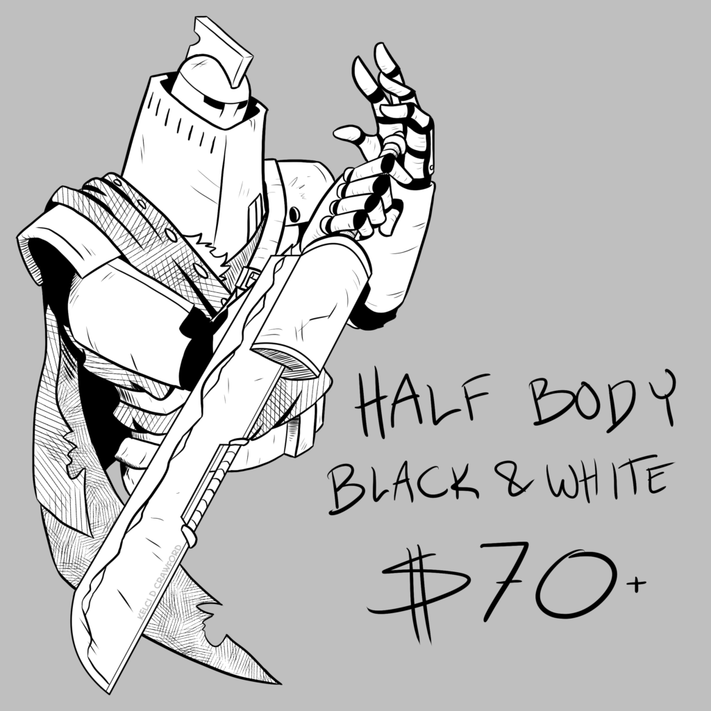 half body in black and white $70+