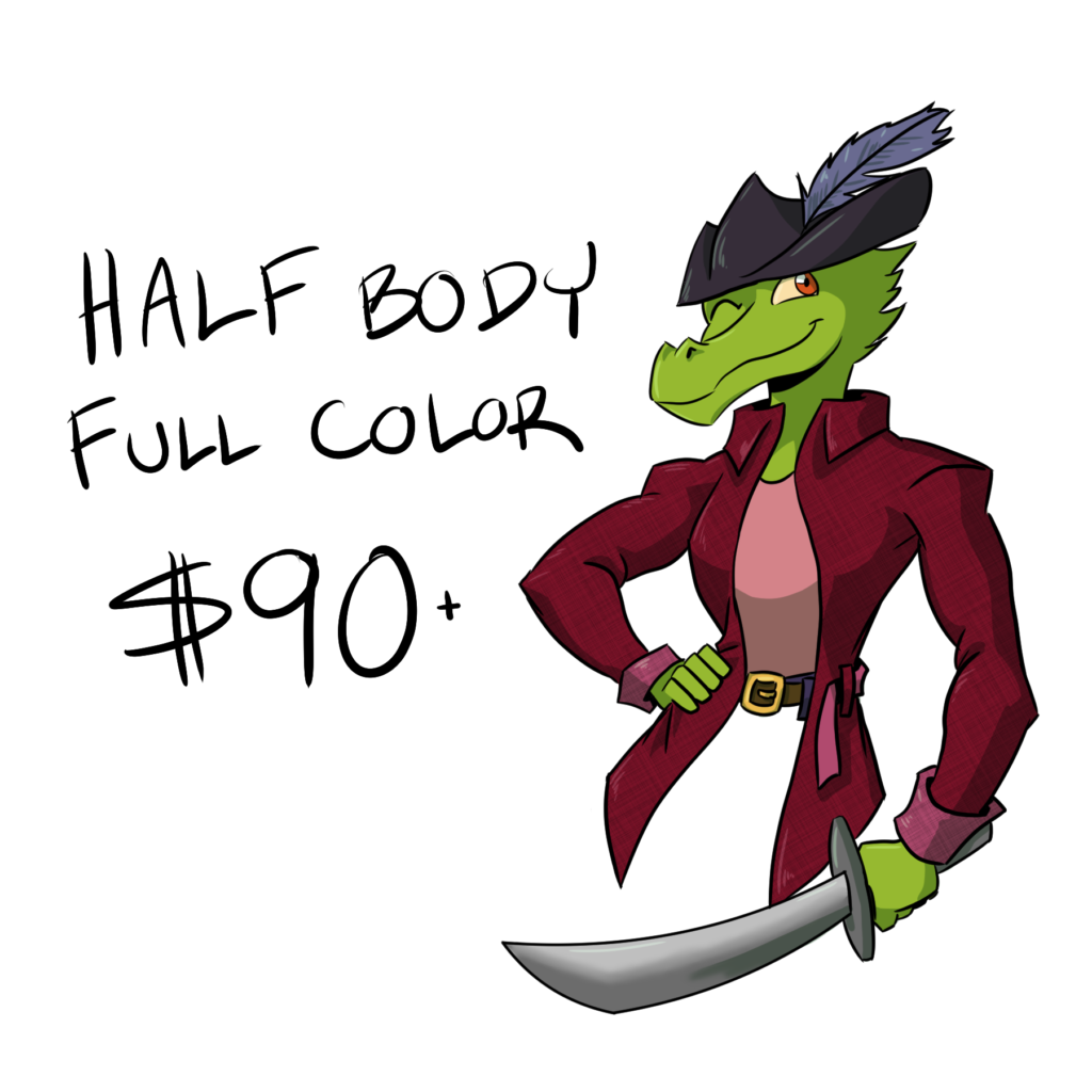 half body, full color character $90+