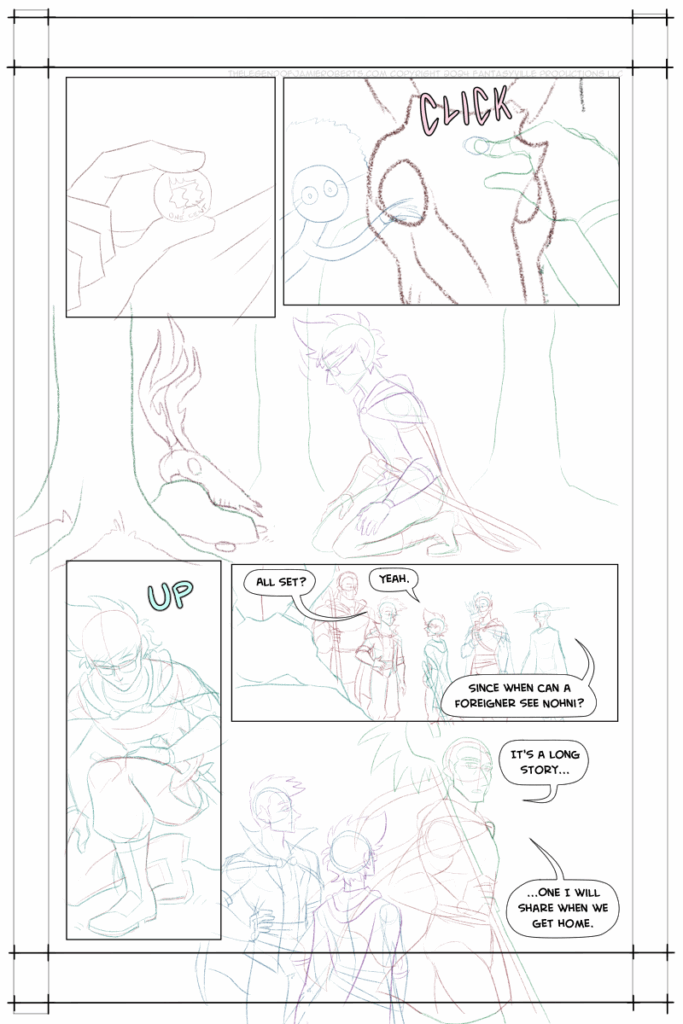 more polished pencil sketch of a comic page
